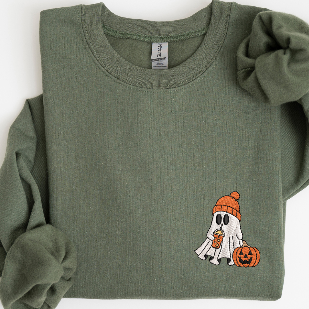 Little Ghost Ice Coffee Embroidered Sweatshirt