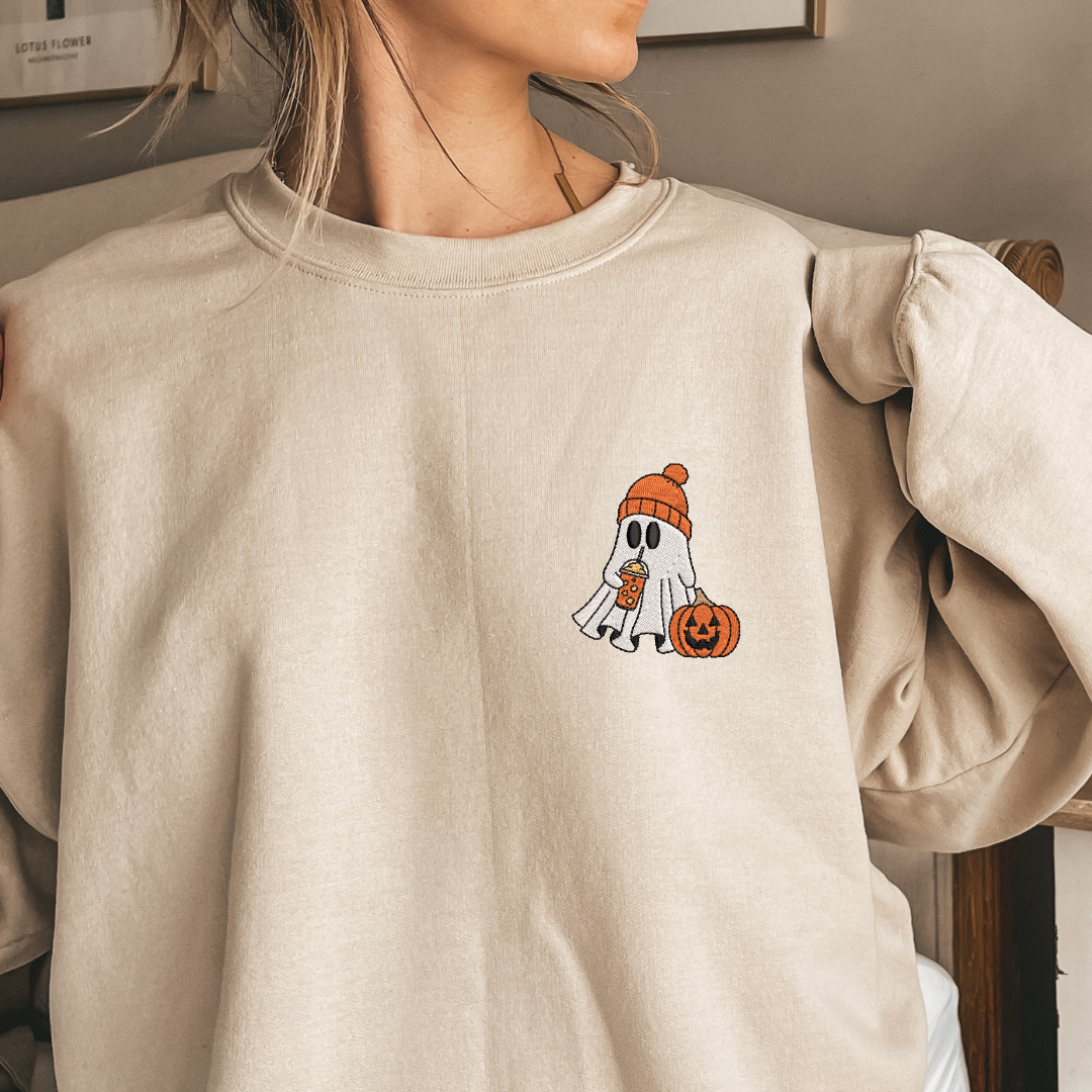 Little Ghost Ice Coffee Embroidered Sweatshirt