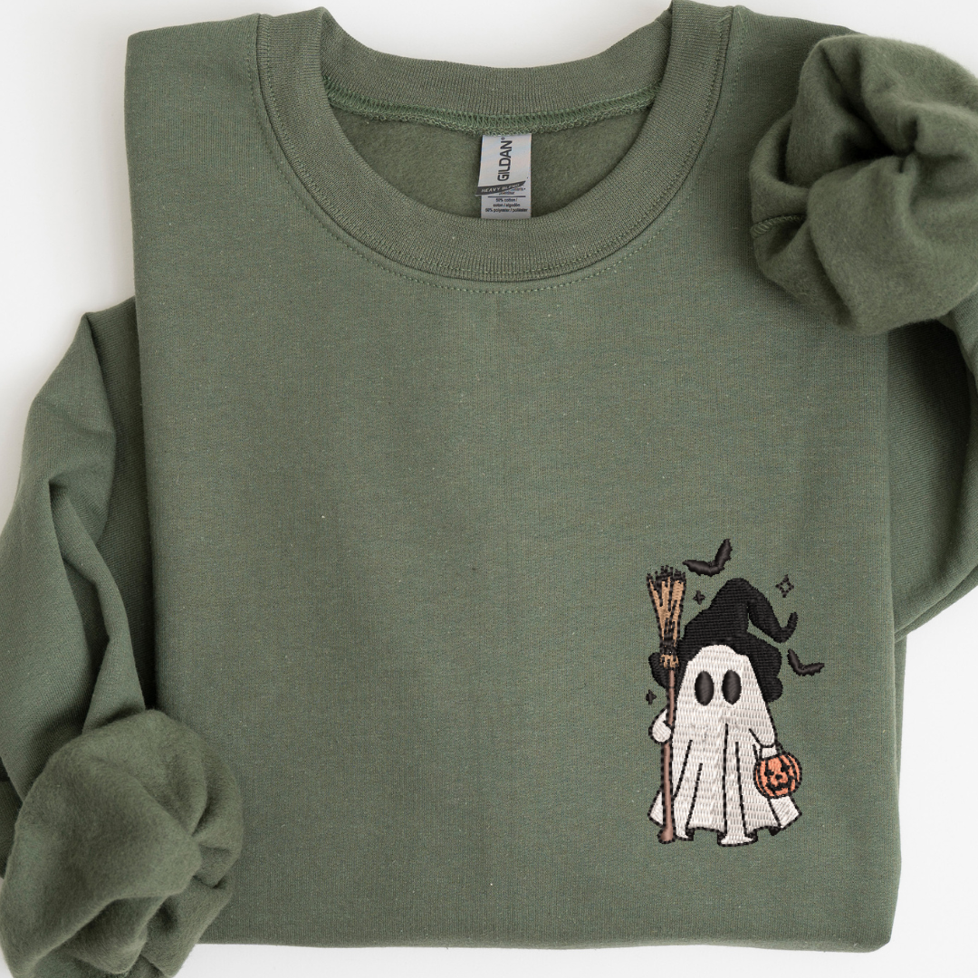 Little Ghost Witch Broom Embroidered Sweatshirt