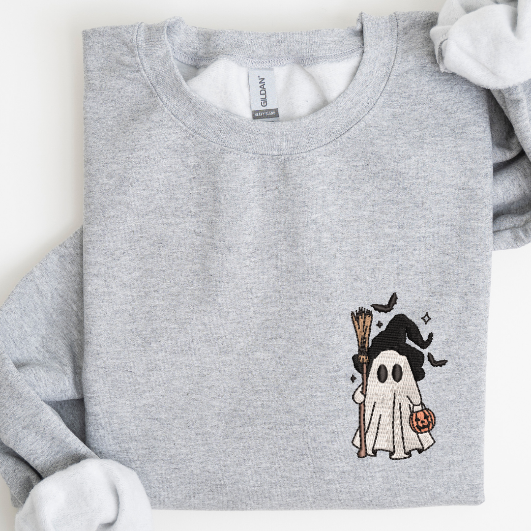 Little Ghost Witch Broom Embroidered Sweatshirt