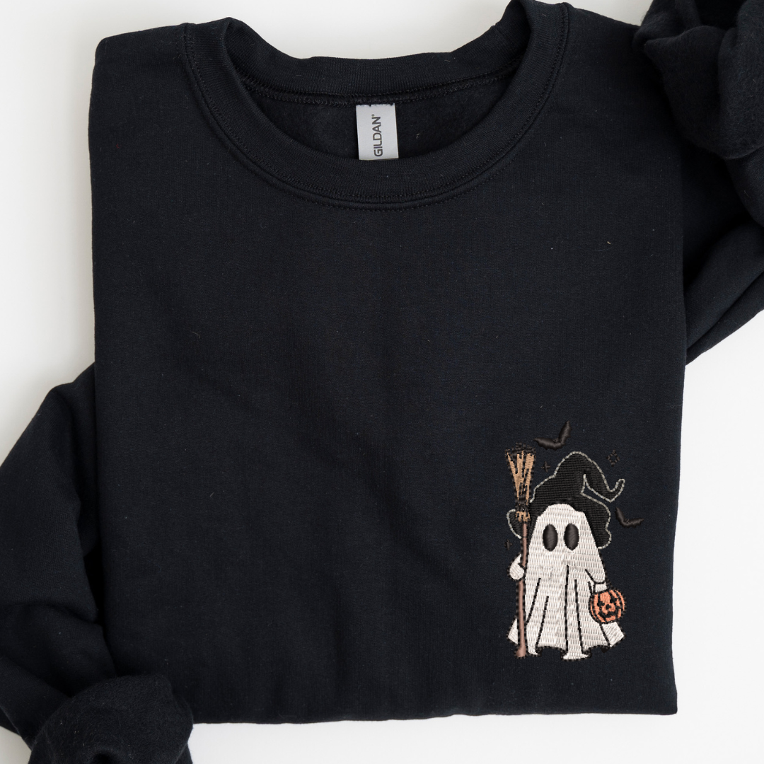 Little Ghost Witch Broom Embroidered Sweatshirt