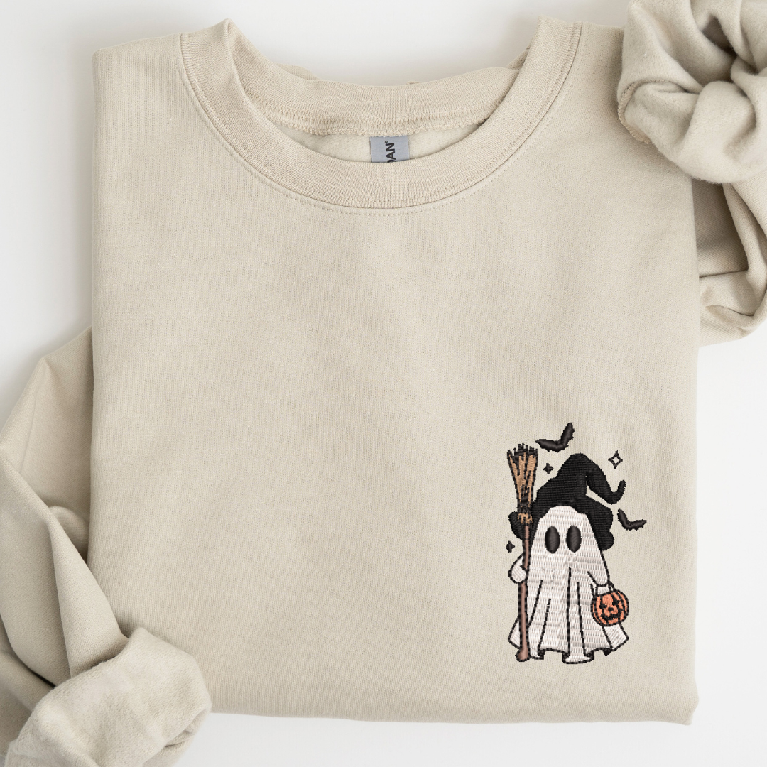Little Ghost Witch Broom Embroidered Sweatshirt